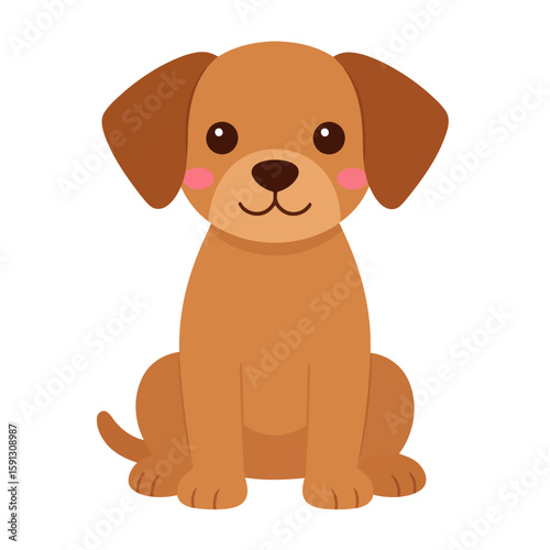 A charming cartoon puppy with big eyes, floppy ears, and pink blushing cheeks, sitting patiently.