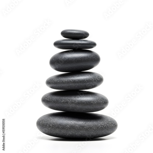 Tower of smooth stones balancing on top of each other against a white background in zen-like alignment.