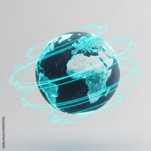 Earth globe with digital networking, showcasing global connectivity and technological advancement.