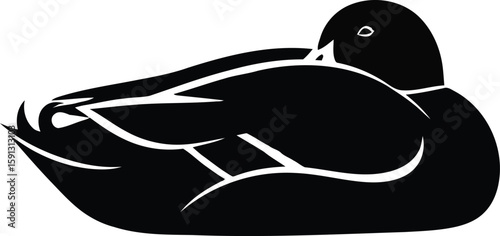 Sleeping Black Duck Illustration -  Waterfowl Silhouette, Bird Symbolism, Wildlife Art, Natural Design Concept.
