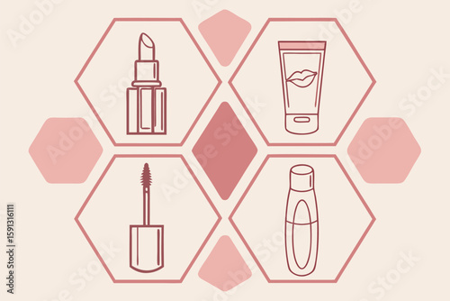 Lipstick mascara lotion and perfume bottle line art