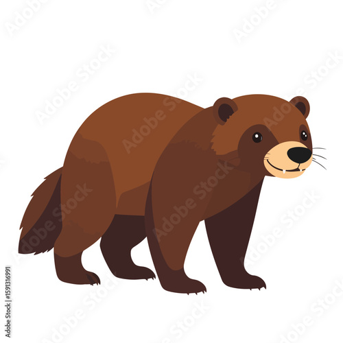 Charming cartoon wolverine with brown fur and a friendly smiling expression