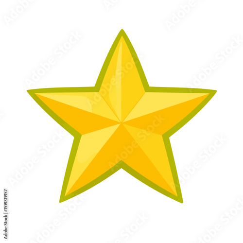 Shiny yellow five-pointed star with a faceted surface and a thick green outline.