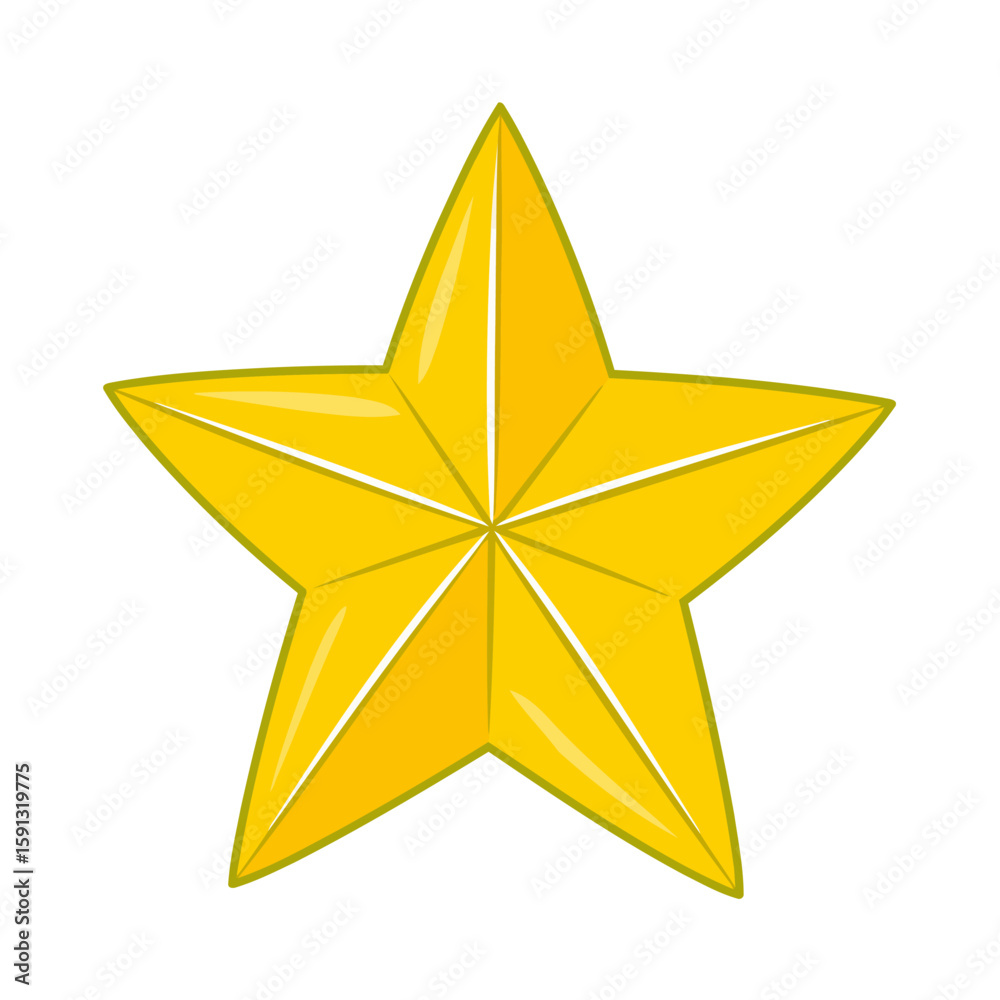 Fototapeta premium Shiny yellow five-pointed star with a faceted surface and glossy highlights.