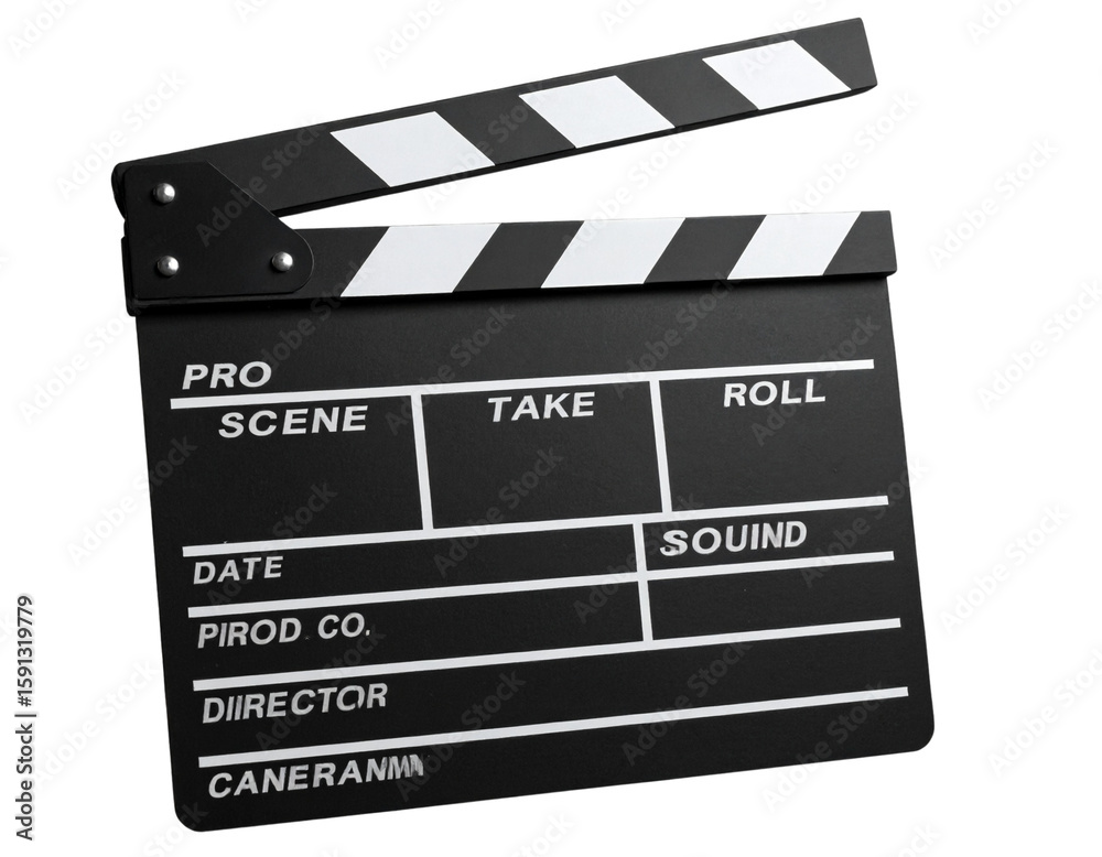 Obraz premium Front View of Classic Movie Clapper Board, Closed Position, Isolated on Transparent Background
