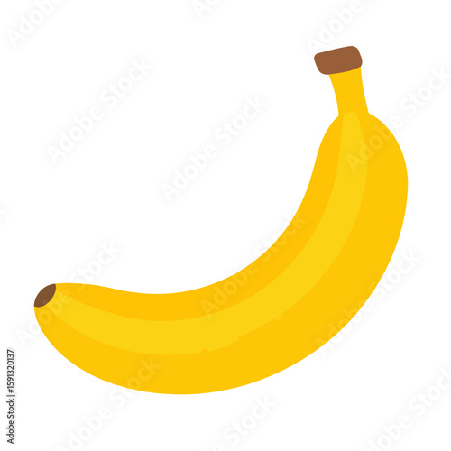 Single ripe yellow banana illustration with a curved shape and brown stem, in a simple flat design style.