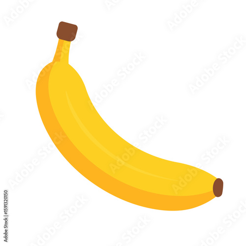 Single ripe yellow banana with a curved shape and brown tips in a flat vector illustration style.