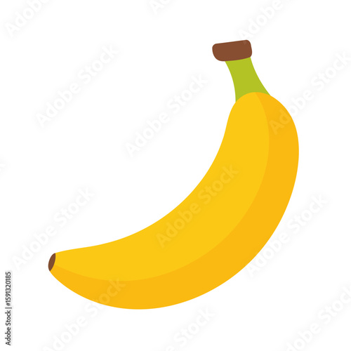 A single ripe yellow banana with a green stem, presented in a clean, flat vector illustration style.