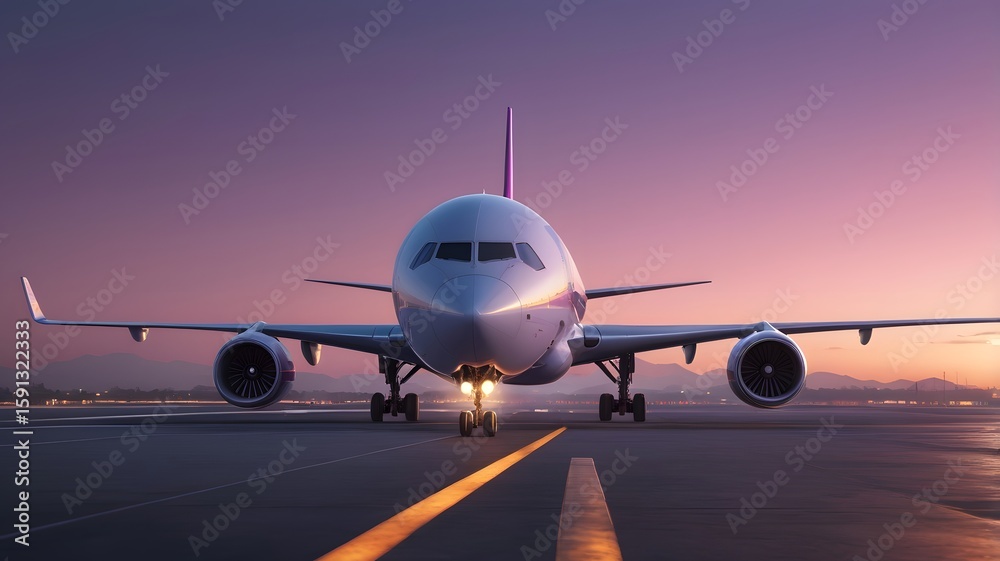 Obraz premium Airplane flying over runway under clear sky at airport