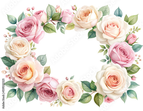 Floral Marriage Ceremony Card with Watercolor Roses, Angled Perspective, isolated on transparent background.
