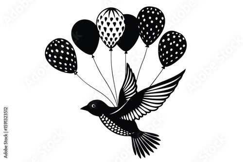 Skylark Silhouettes on A skylark flying with colorful balloons