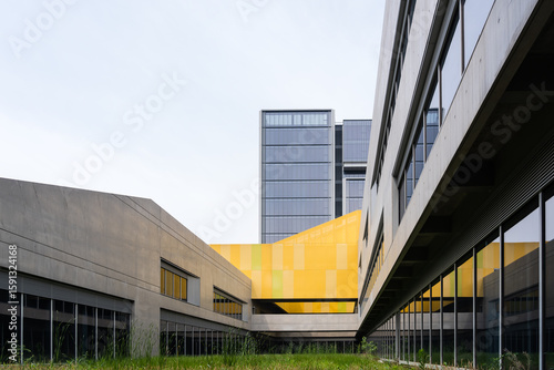 The exterior of modern buildings, photographed on the streets of the city