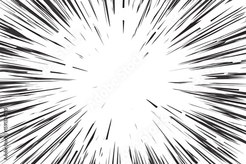 Manga speed lines effect. Comic radial anime background. Perspective action motion and rays of burst. Explosion frame with glow and roar power. Vector concentric bg
