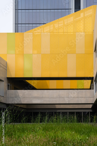 The exterior of modern buildings, photographed on the streets of the city