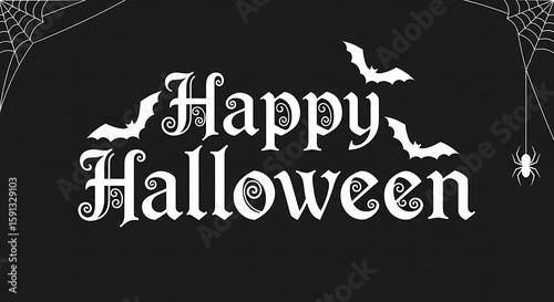 Spooky Happy Halloween Greeting Card with Bats and Spiders, Festive Vector Art for Autumn Celebrations