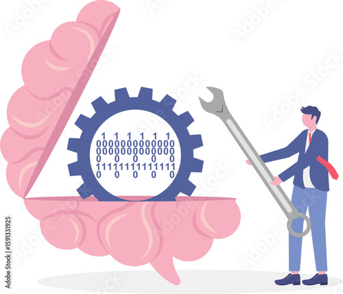 Artificial intelligence and AI as smart technology.Machine neural thinking and information processing as modern invention.
