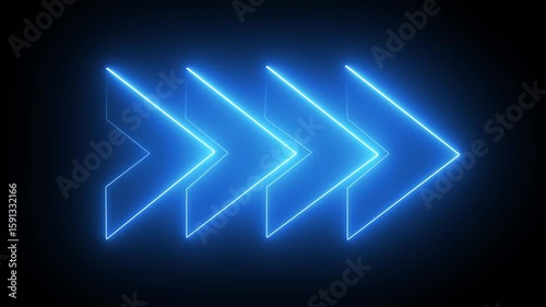 blue neon right arrow icon animation, 4 arrow animated,Neon arrow doing direction information animation on black background