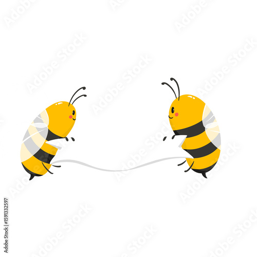 Cartoon Style Two Bee Characters Holding a Blank Banner Illustration