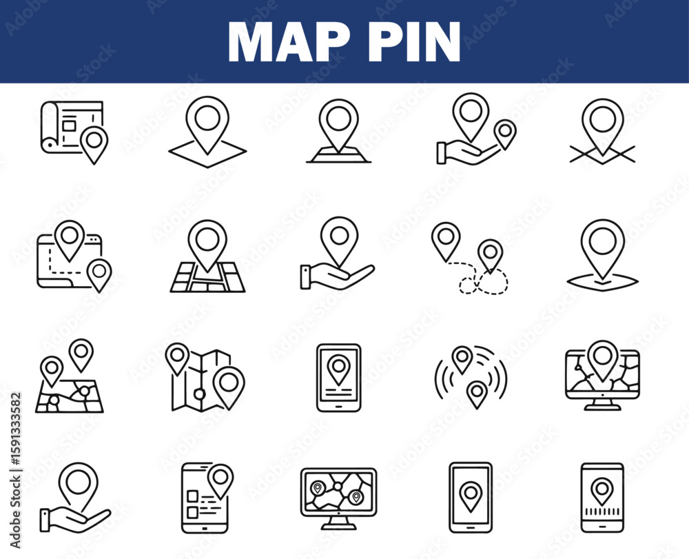Fototapeta premium Vector art of collection of map pin and location icons