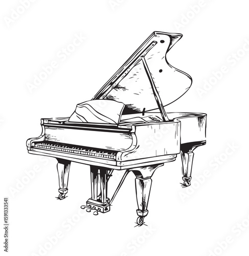 Piano vector illustration. Grand piano sketch.