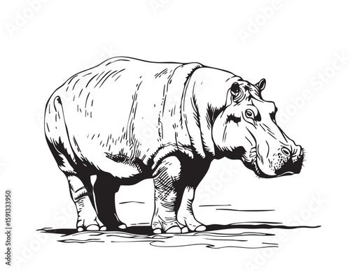 Hippopotamus. Animals sketch