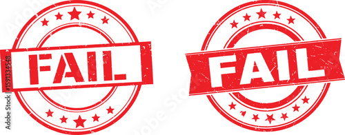 Two red grunge stamps with the word F A I L fail distressed, fail, stamp, red, grunge, distressed, rubber stamp, rejection, negative, no, error, mistake, warning, caution, forbidden, prohibited, no en