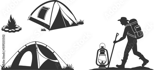 Camping Gear Silhouette Vector Bundle