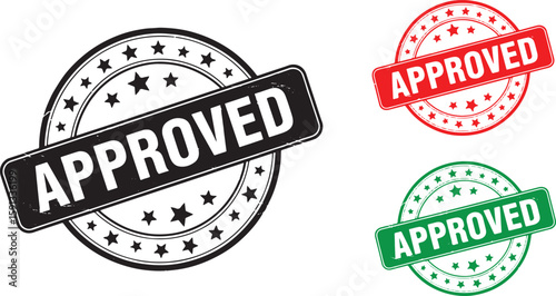 Black red and green approved stamps with stars seal, stamp, approved, seal, red, black, green, stars, certification, quality, guarantee, mark, symbol, icon, graphic, design, emblem, ok, yes, verified,