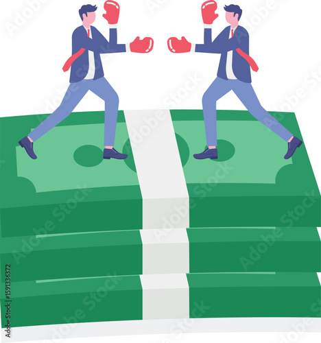 Fight for money, tug of war, business competition fight for market share or work conflict concept.

