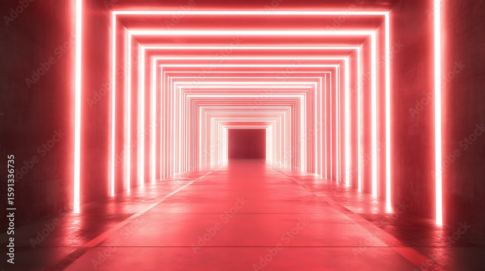 Fototapeta premium Neon tunnel, glowing red