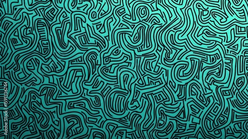 Intricate Green and Aquamarine Abstract Pattern With Maze-Like Design