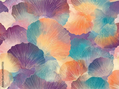 Colorful Layered Gradients and Seashells in a Seamless Tile Pattern