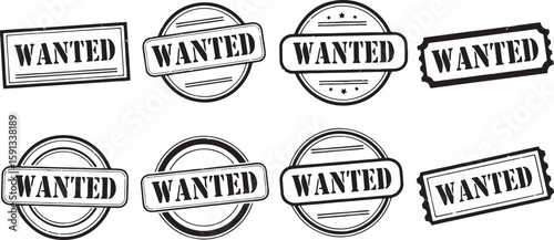 Eight Black and White Wanted Poster Stamps and Seals, wanted, poster, stamp, seal, western, vintage, retro, old west, outlaw, criminal, law, justice, police, sheriff, bounty, reward, search, hunt, cri