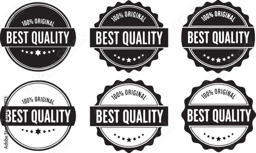 Six Black and White Best Quality Original Guarantee Seals, best quality, 100% original, guarantee seal, seal, stamp, badge, emblem, certification, award, endorsement, approval, verification, authentic