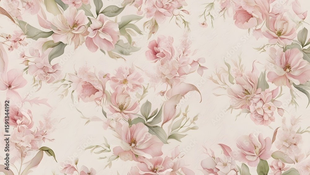 Fototapeta Romantic Botanical Print with Delicate Flowers