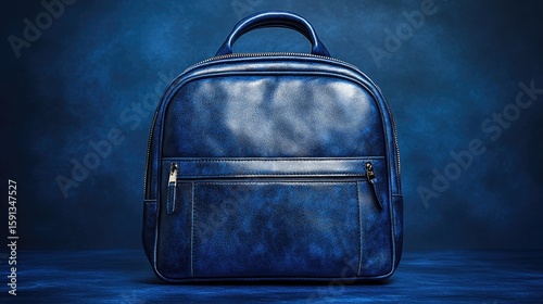 Stylish blue leather backpack