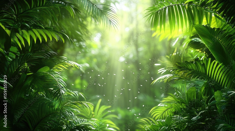 Obraz premium Lush jungle scene with sunlight