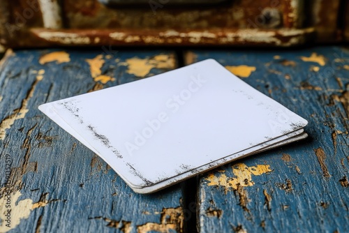 Blank notepads on a weathered wooden surface
