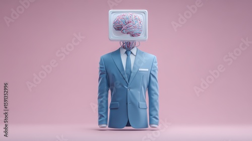 A businessman with a monitor head showcasing creativity and innovation in the workplace.