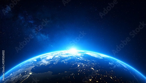 Earth rising from space, sunrise