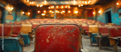 Old theater seats in faded red