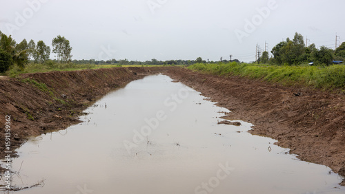 A large irrigation canal that has been dredged.