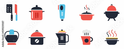 Cooking icon with kitchen utensils and pot in linear style