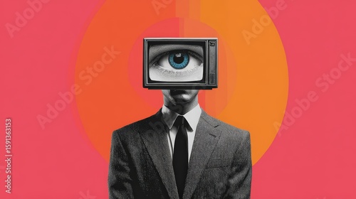 A surreal representation of media influence on human perception and identity.