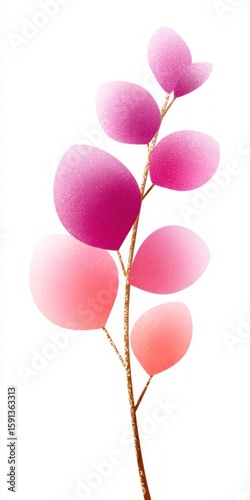 Delicate branch with gradient pink and purple heart shaped leaves leaf
