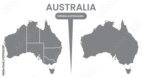Australia map grey colored. Karte von Australien. Vector drawing. White background.