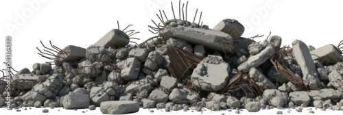 Panel kuchenny z motywem Heap of broken concrete debris with exposed rebar debris pile construction rubble isolate