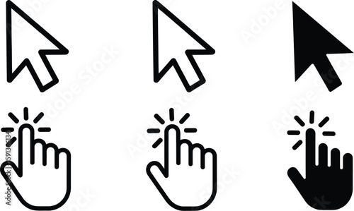 Collection of cursor icons, including arrow and hand pointer designs for web and graphic use.