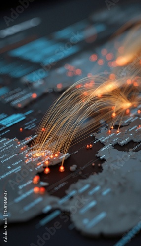 Wallpaper Mural Futuristic Data Flow Visualization on Digital World Map Torontodigital.ca