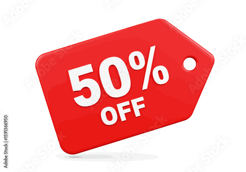 Red 50% off discount tag label, perfect for online stores, sales promotions, marketing campaigns, and advertising materials to attract customers with a great offer.